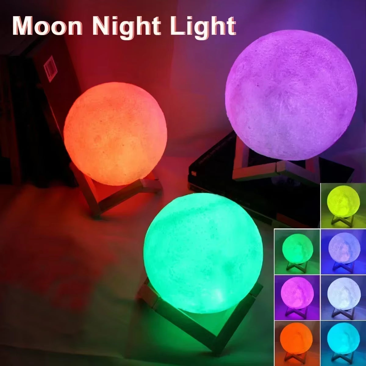 LED Moon Light Night Light Battery Powered Star Light Bedroom Decoration Night Light Children'S Gift 8Cm Moon Light