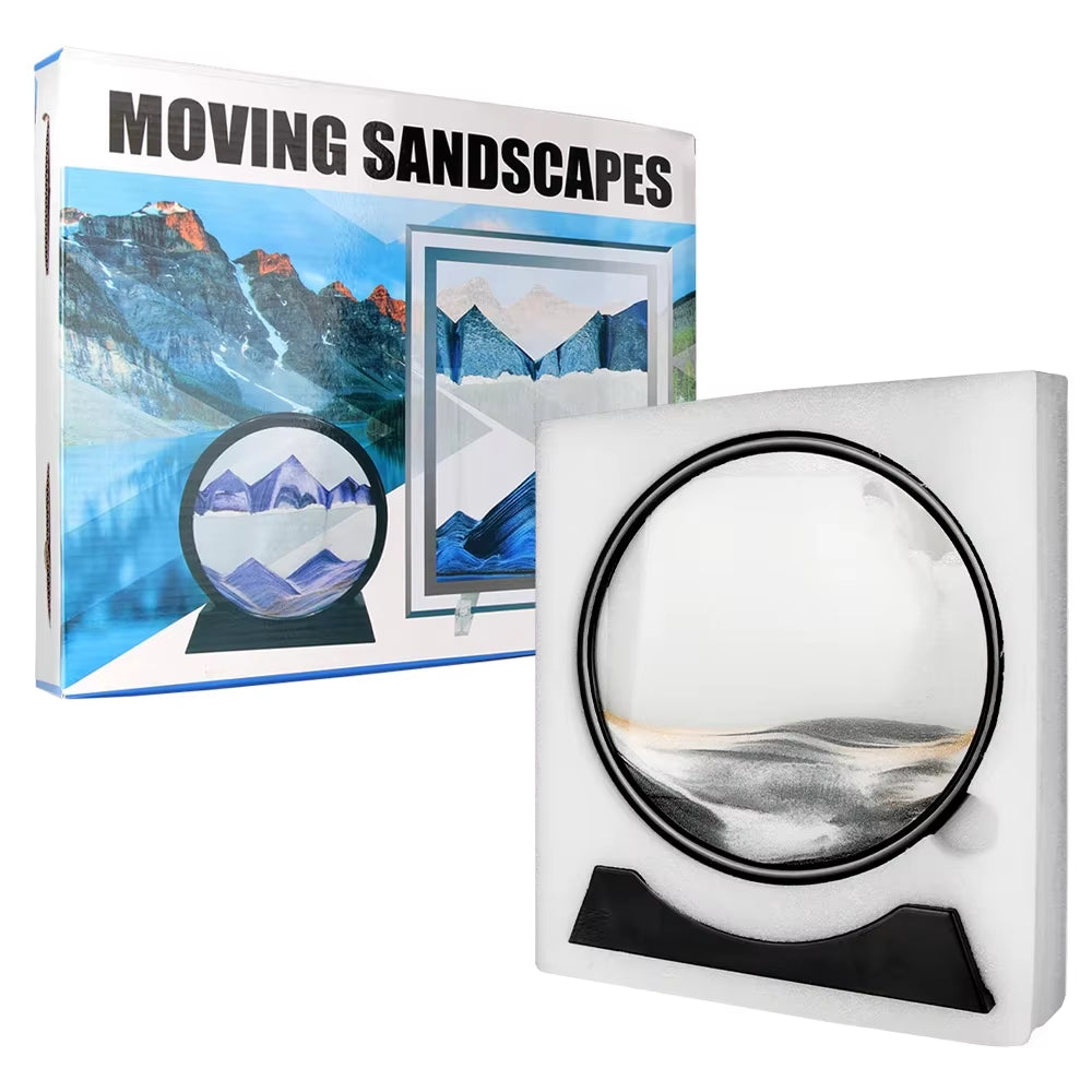 7/12Inch Moving 3D Sand Art Hourglass Deep Sea Sandscape Display Flowing Sand Frame Decor