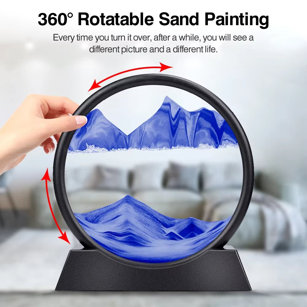 7/12Inch Moving 3D Sand Art Hourglass Deep Sea Sandscape Display Flowing Sand Frame Decor