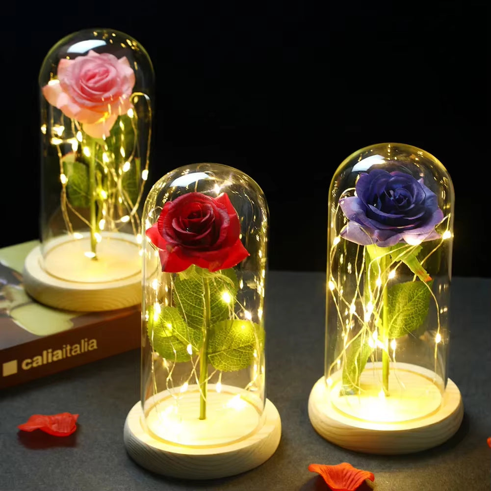 Eternal Flower Beauty and the Beast Led Rose Artificial Flowers for Decor Wedding Valentines Day New Year Gifts for Home Peony