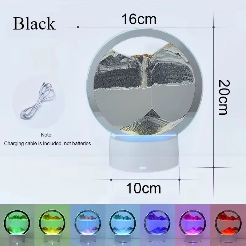 3D Colorful Moving Sand Painting Hourglass Sandscape Led Table Lamp in Motion Display Quicksand Painting Picture Lamp Decor