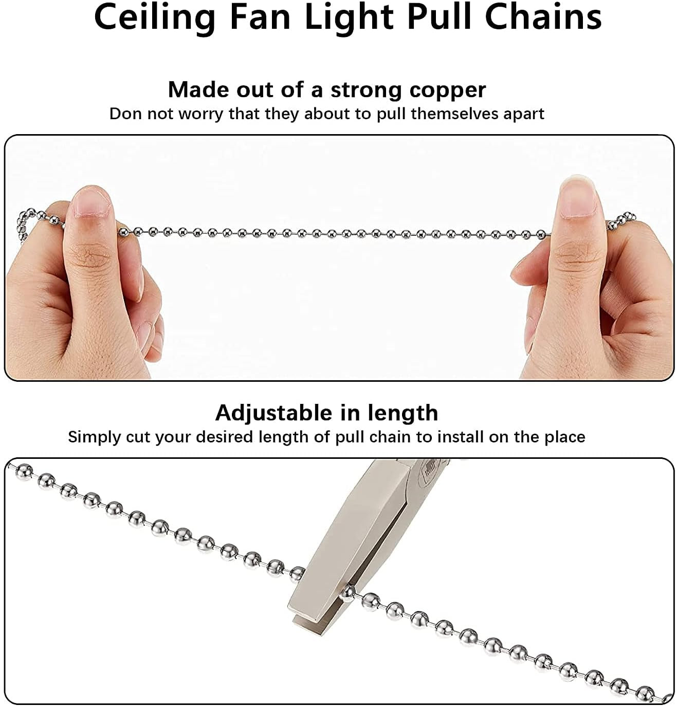 Ceiling Fan Light Pull Chain Set Decorative Fan Pull Chain Pendant Extension, Lighting & Fan Beaded Ball Fan Pull Chain Extender with Connector, Moon & Sun (Nickel) 1Pack