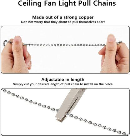 Ceiling Fan Light Pull Chain Set Decorative Fan Pull Chain Pendant Extension, Lighting & Fan Beaded Ball Fan Pull Chain Extender with Connector, Moon & Sun (Nickel) 1Pack