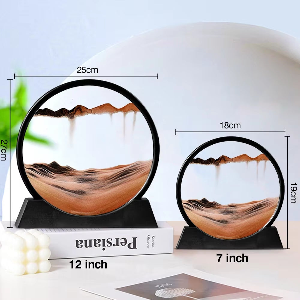 7/12Inch Moving 3D Sand Art Hourglass Deep Sea Sandscape Display Flowing Sand Frame Decor